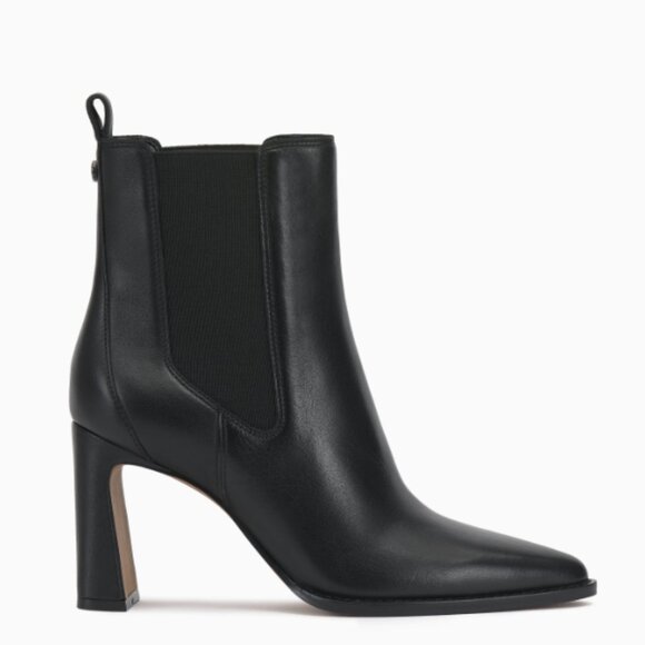 Vince Camuto Black Leather Dylan Heeled Chelsea Ankle Boot Pointed Toe | W 8 - Picture 1 of 15